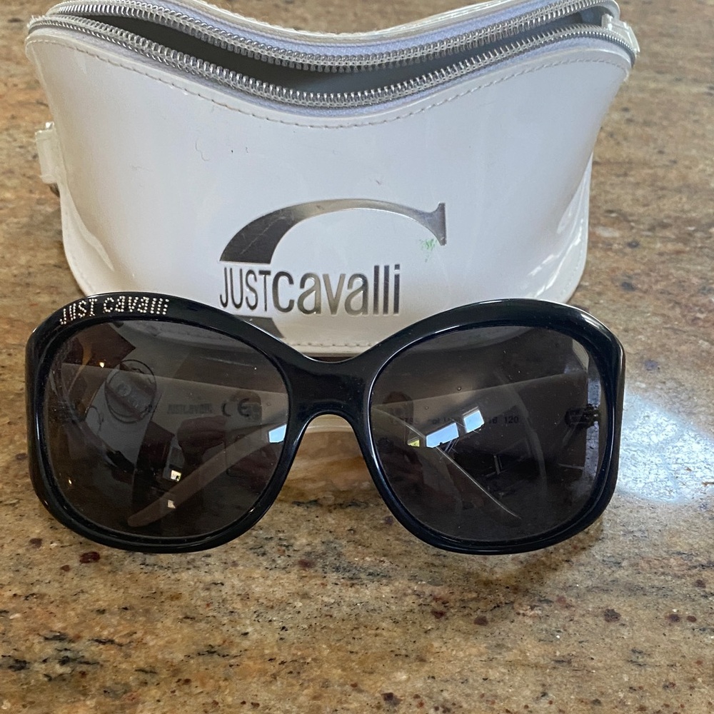 Just Cavalli Black Oversized Women's Sunglasses with White Zip Case